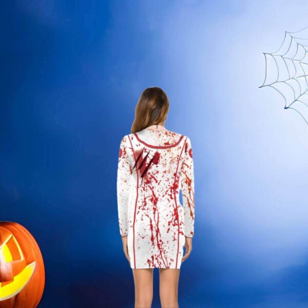 bloody nurse dress halloween prop, model with the blue backdrop