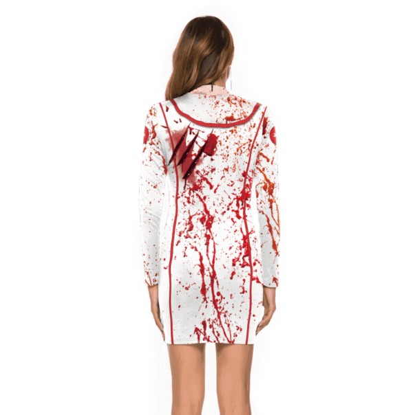 bloody nurse dress halloween prop, the backside