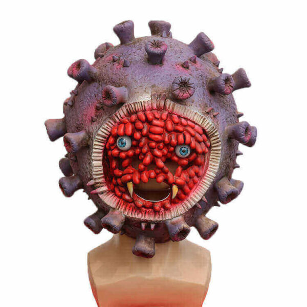 coronavirus latex face mask halloween prop, corona virus halloween mask, the prop mask on the shelf